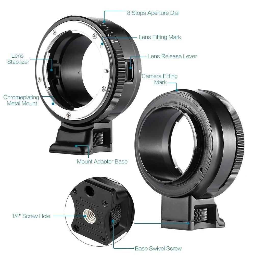 VILTROX NF-NEX Mount Adapter Ring Full Frame Compatible for Nikon F G Lens to E