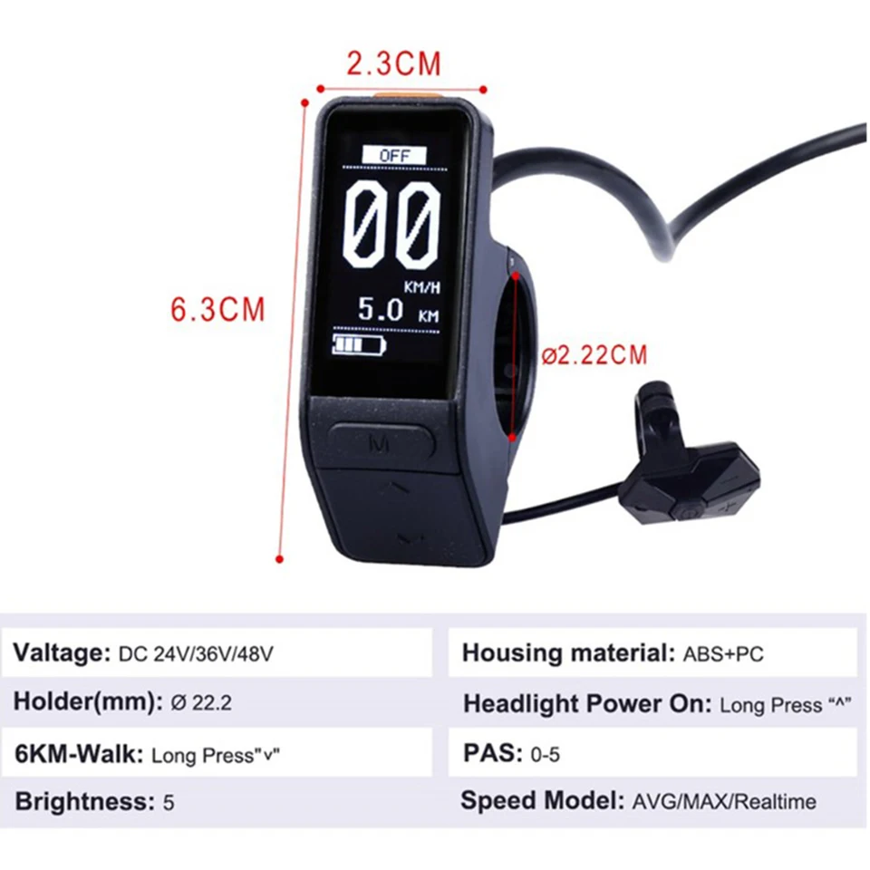 Écran LCD Vélo électrique Bafang – Modèle SW102, étanche IPX5 – Pour BBS01, BBS02 – Affichage Vitesse, Batterie, PAS