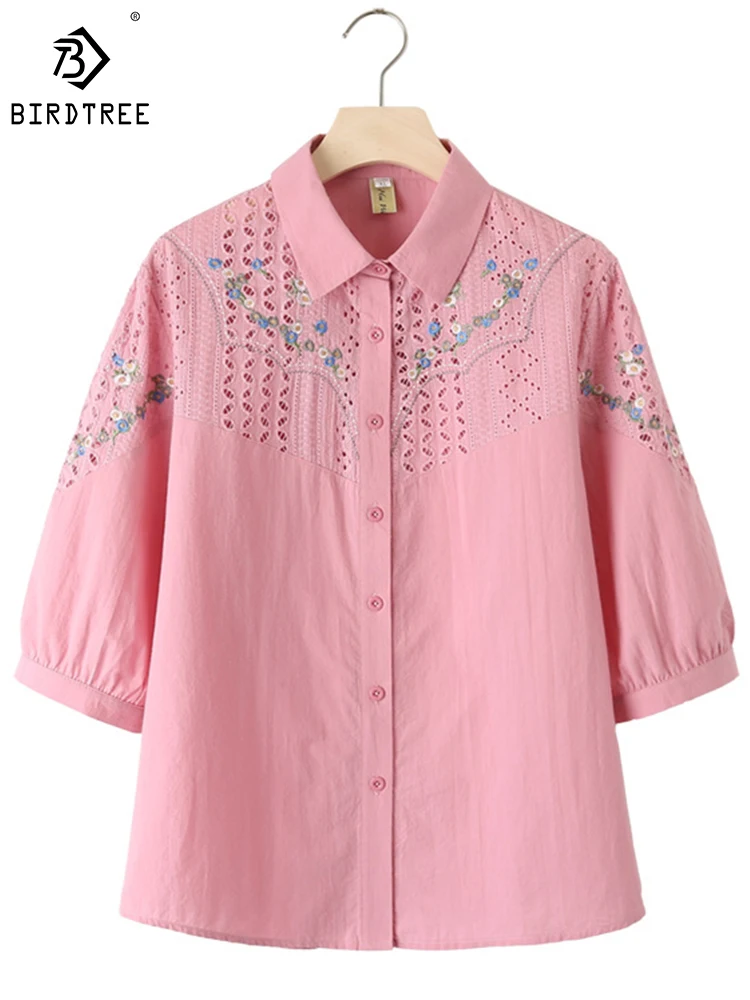 

Новая Осенняя хлопковая рубашка с вышивкой, Женская размера плюс, поло с вырезом, свободная универсальная Удобная блуза, весна, T41685QD