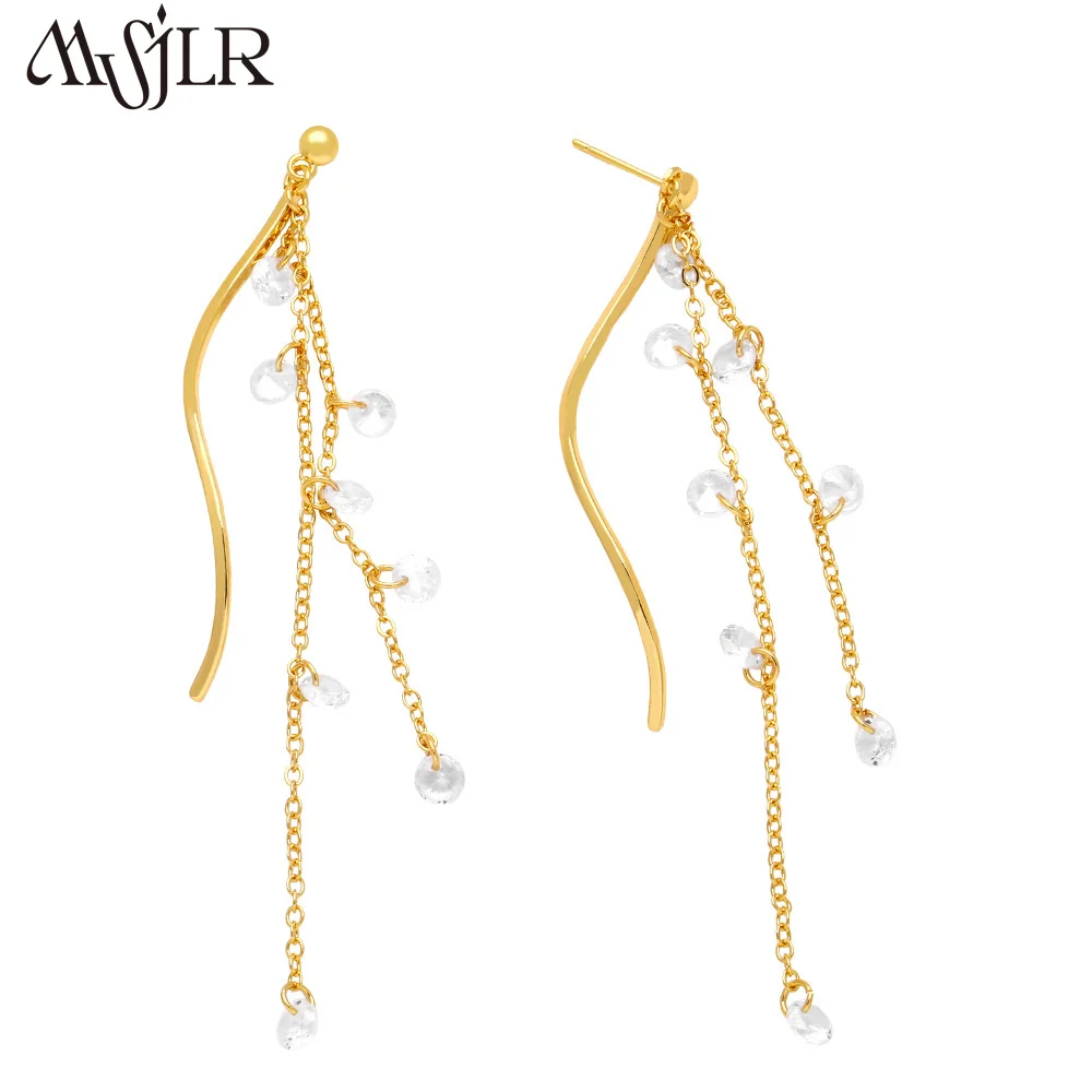 

MVE-017 Trendy 18K Chain Tassel Earrings Female Long Earrings Light Luxury Tassel Earrings Temperament Earrings Crystal Earring