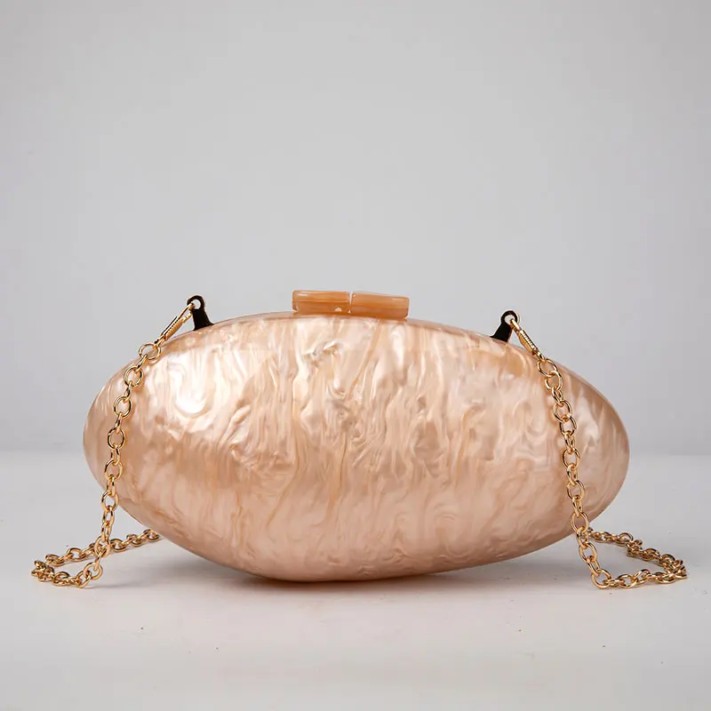 Pochette da donna in acrilico a forma di conchiglia, borsa da sera metallizzata, borsa a tracolla con catena, per feste di nozze, argento