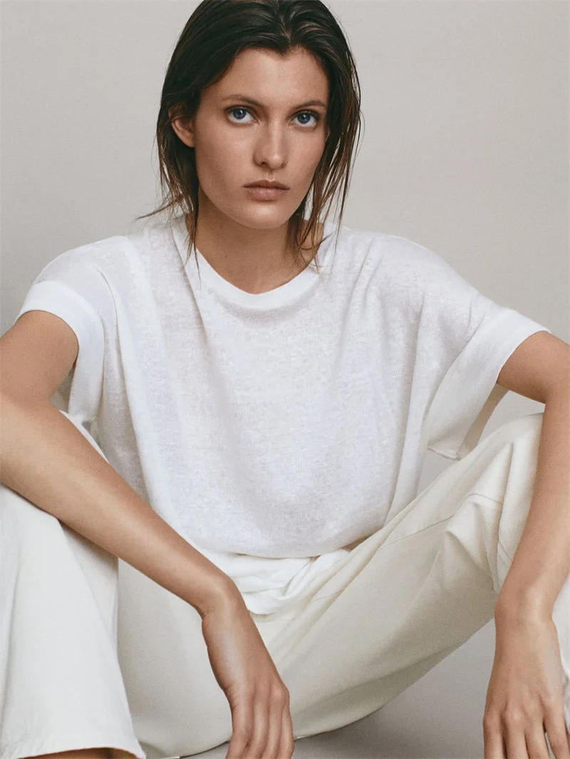 

Cotton and hemp T-shirt for women summer new thin short-sleeved blouse for women transparent loose sunscreen inner layer top