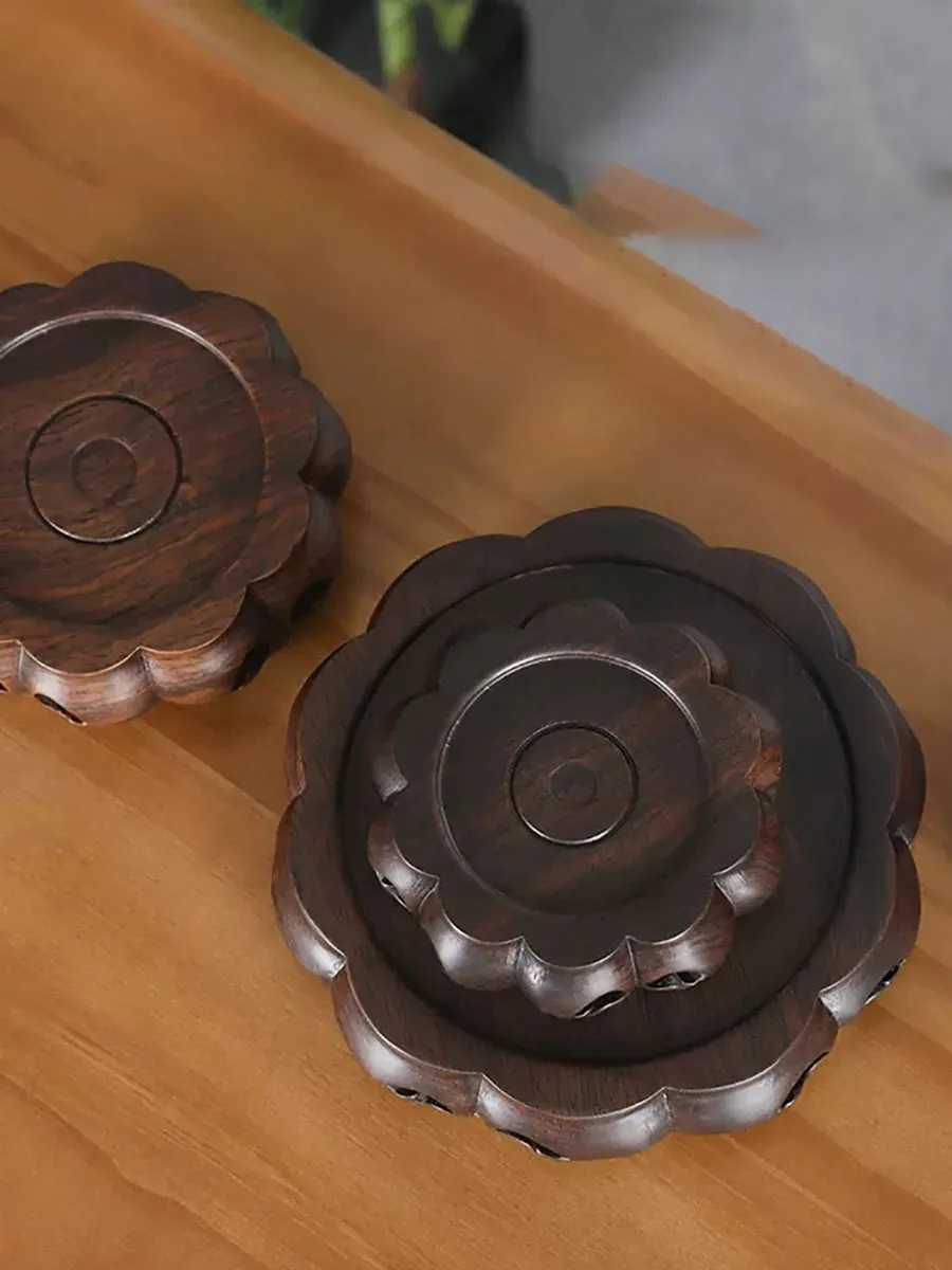 Solid Wood Circular Small Base Vase, Flower Pot, strange Stone Tea Pot, Handicraft, Pallet, Wood Carving Decoration Ornaments