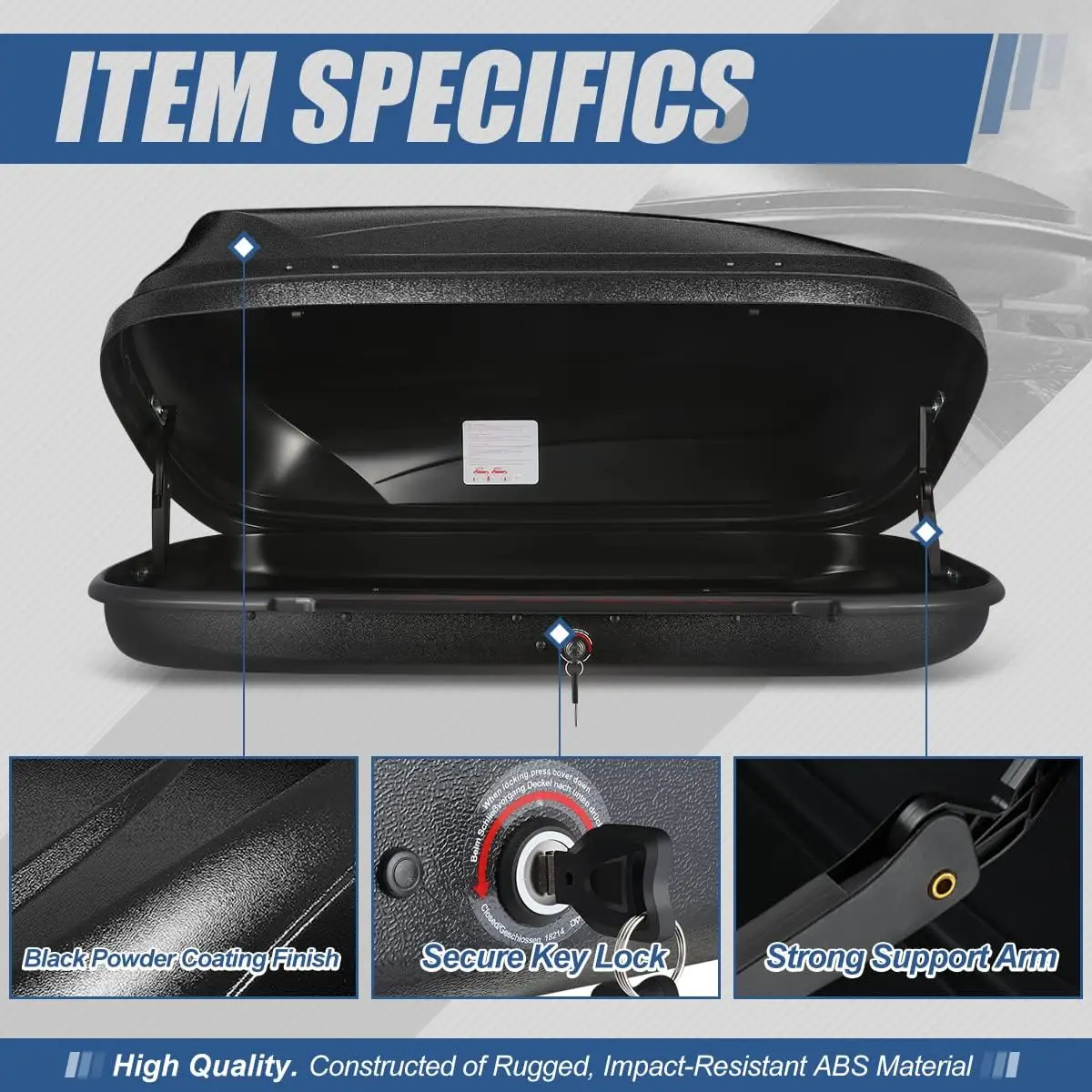 Dynasty Heavy Duty Hard Shell Roof Top Mount Car Storage Travel Luggage Box Cargo Carrier with Security Keys, 53 (L) x 34 ( 2