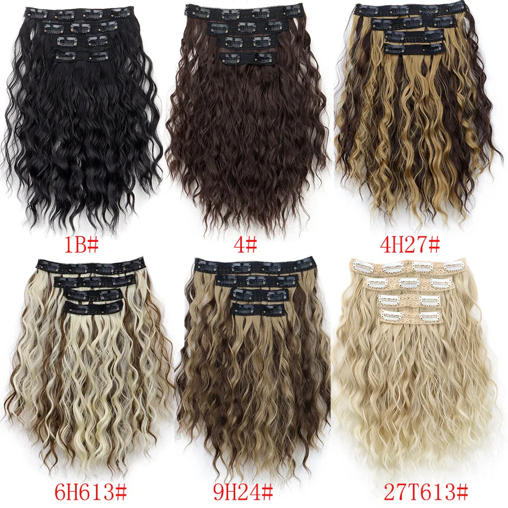 4-piece clip hair water ripple synthetic wig hair extension short curl water ripple clip hair