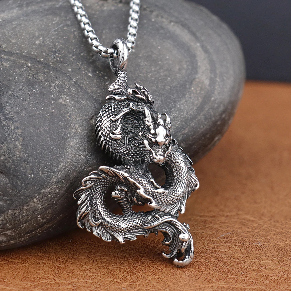 

Stainless Steel Domineering Chinese Dragon Pendant Chain for Men Fashion Punk Dragon Necklaces Popular Party Jewelry Wholesale