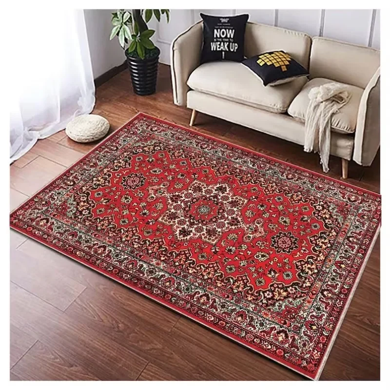 Retro Red Persian Carpet Abstract Ornament Rug Red Turkish Rugs Oriental Bohemian Rug for Living Room Bedroom Non Slip Floor Mat 4