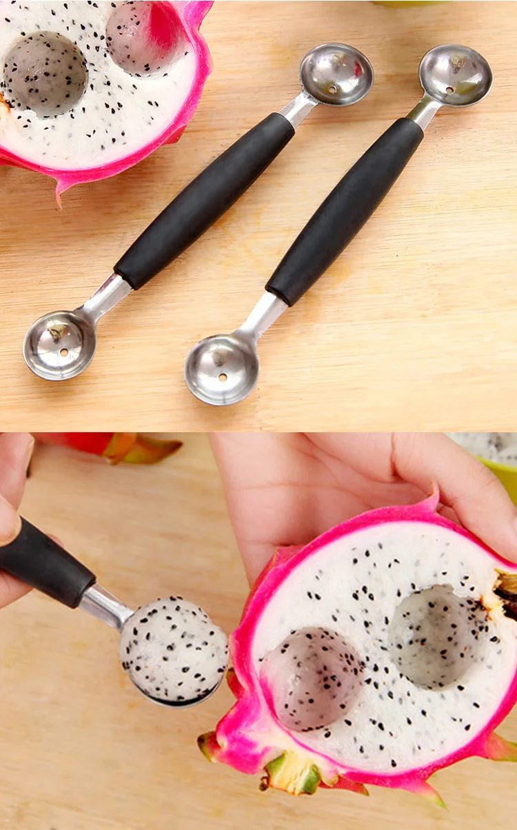 Description Picture 3 of itemDouble-Sided Fruit Melon Baller Spoon, 2 in 1 Stainless Steel Ice cream Ball Spoon Scoops Cutter for Watermelon