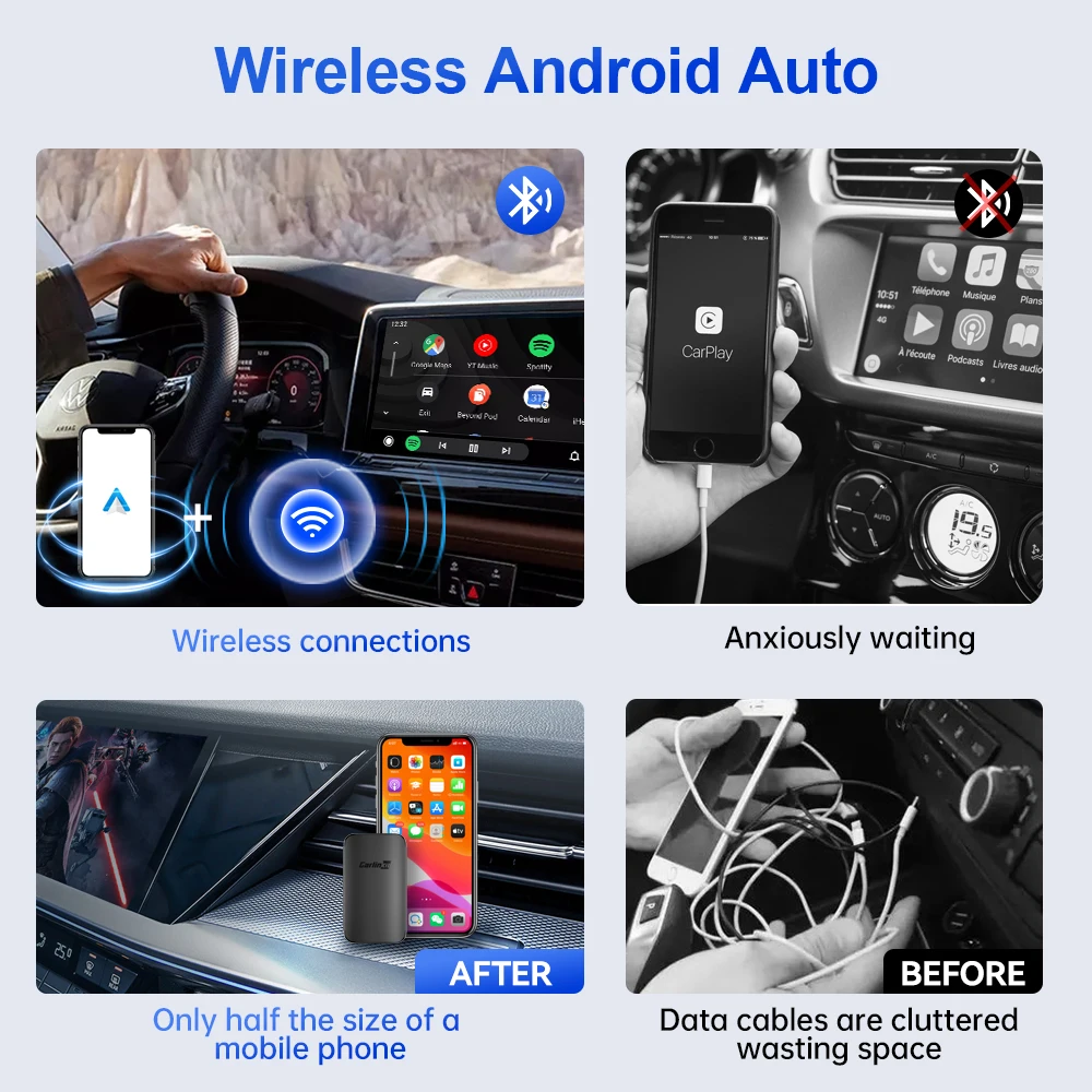 2023 Carlinkit Android Auto Adaptateur Sans Fil Smart Ai Box Plug And Play  Bluetooth Wifi Connexion Automatique Pour Les Voitures Automatiques Android  Filaires - AliExpress
