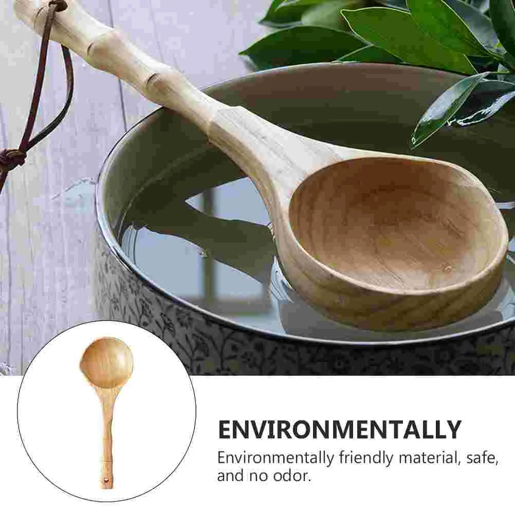 Wooden Spoon Sauna Room Wooden Spoon Bamboo Handle Water Spoon Bathing Wood Bath Water Ladle Scoop Household 25*8.5cm