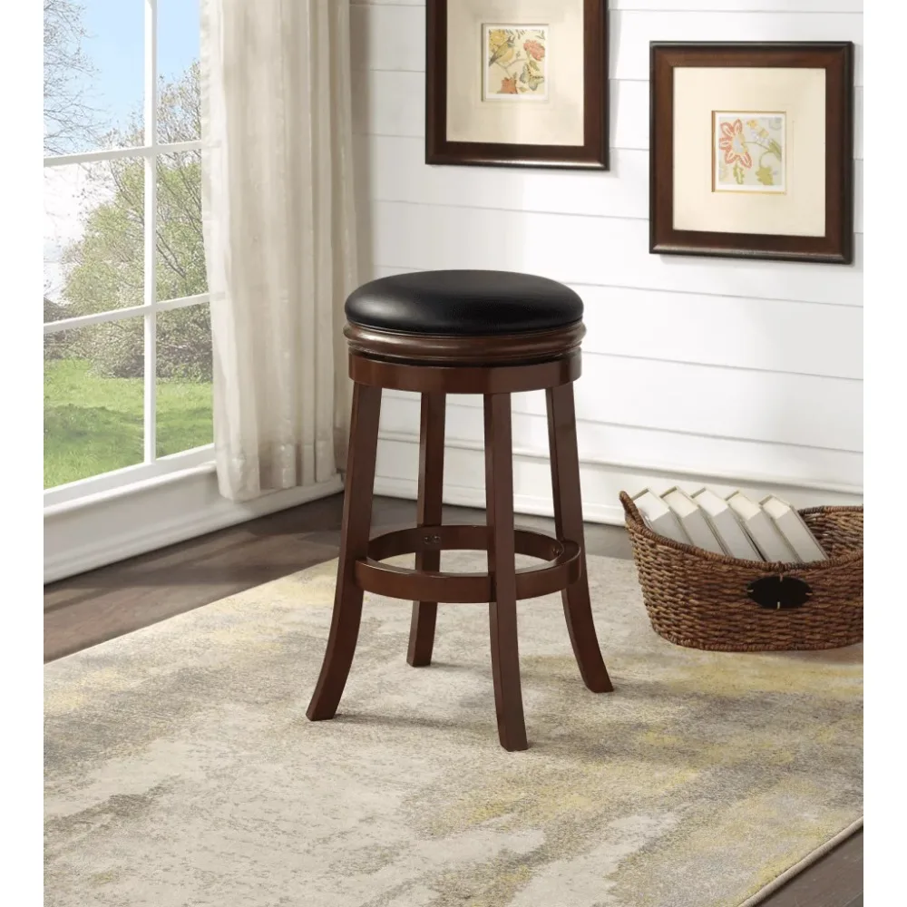 

29in. Backless Swivel Wood Bar Stool - Cappuccino FinishFreight Free Dining Chair Room Furniture Home