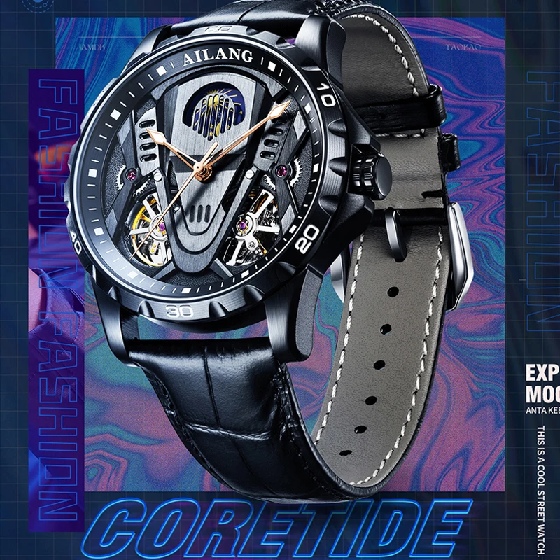 AILANG Brand Luxury Double Tourbillon Automatic Watch Men Sports Leather Waterproof Mechanical Watches Mens Moon Phase Clock Men_voghion.com