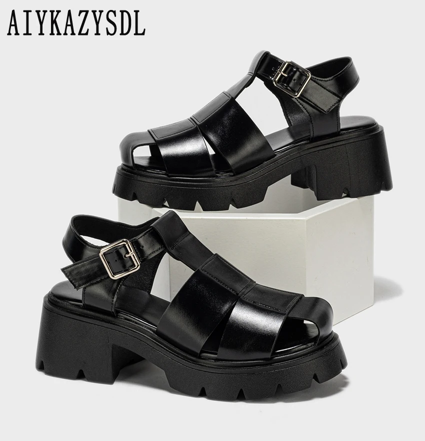 

Женские римские сандалии-гладиаторы AIYKAZYSDL, модель 2023 года, повседневная обувь на платформе и низком каблуке, сандалии с вырезами, школьные сандалии с ремешком на щиколотке для девочек, 41