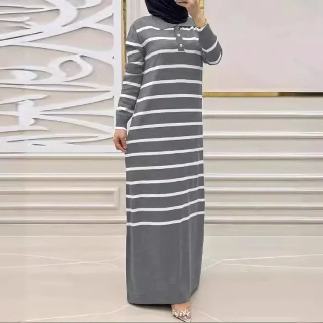 Eid femmes musulmanes Robe en tricot rayures Jalabiya caftan Islam robes longue Robe Ramadan maroc dubaï Abayas robes en tricot