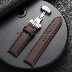 Vintage Genuine Cowhide Leather Watch Band Strap with Butterfly Buckle - Universal Bracelet - 22mm (Dark Brown - Silver)