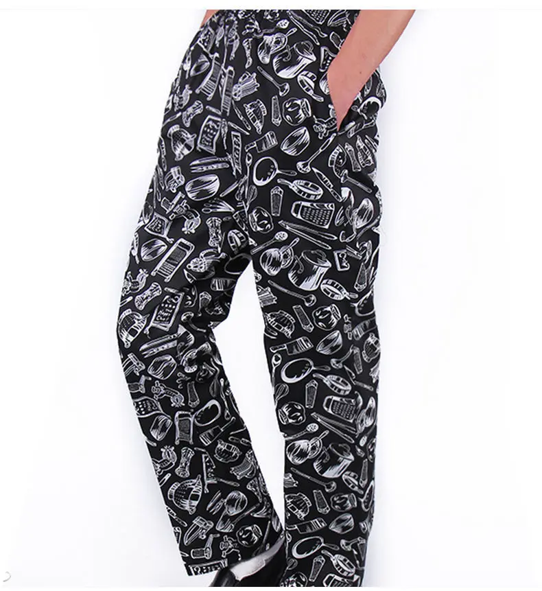 Chef Pants Food Service Chef uniforms pants kitchen cooker work clothes hotel restaurant bakery Breathable Printed pants catering trousers