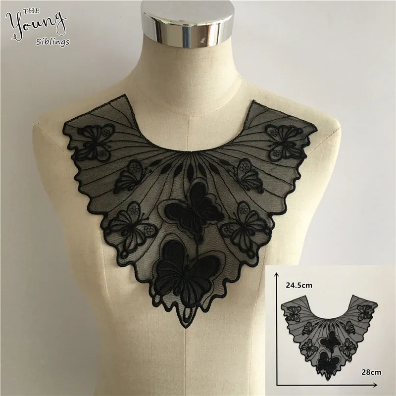 Lace Collar Sewing Neckline Exquisite Dress Sewing Fabric Embroidery DIY Clothing Applique Black