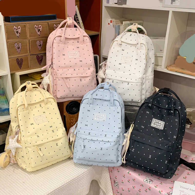 Kawaii Polka Dot Aesthetic Preppy Backpack Large Capacity Campus Bookbag Travel Casual Daypack for Teens Girls Students 1