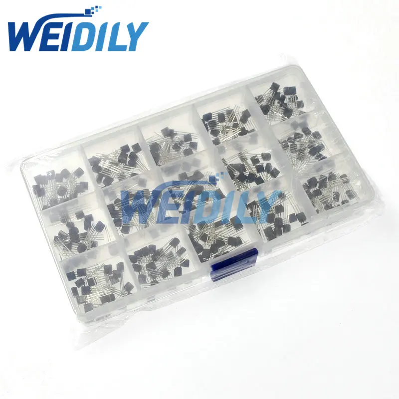 TO-92 Transistor Assorted Kit 2N2222 S9012 S9013 S9014 S8050 S8550 2N3904 2N3906 2N5401 2N5551 A42 A92 A1015 C1815 13001 300PCS