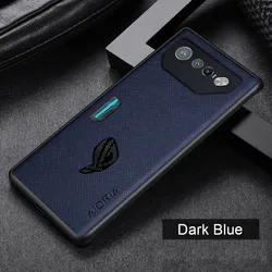 Luxury Cross Pattern Leather Case, Premium Shell for Rog Phone  7 (Dark blue)