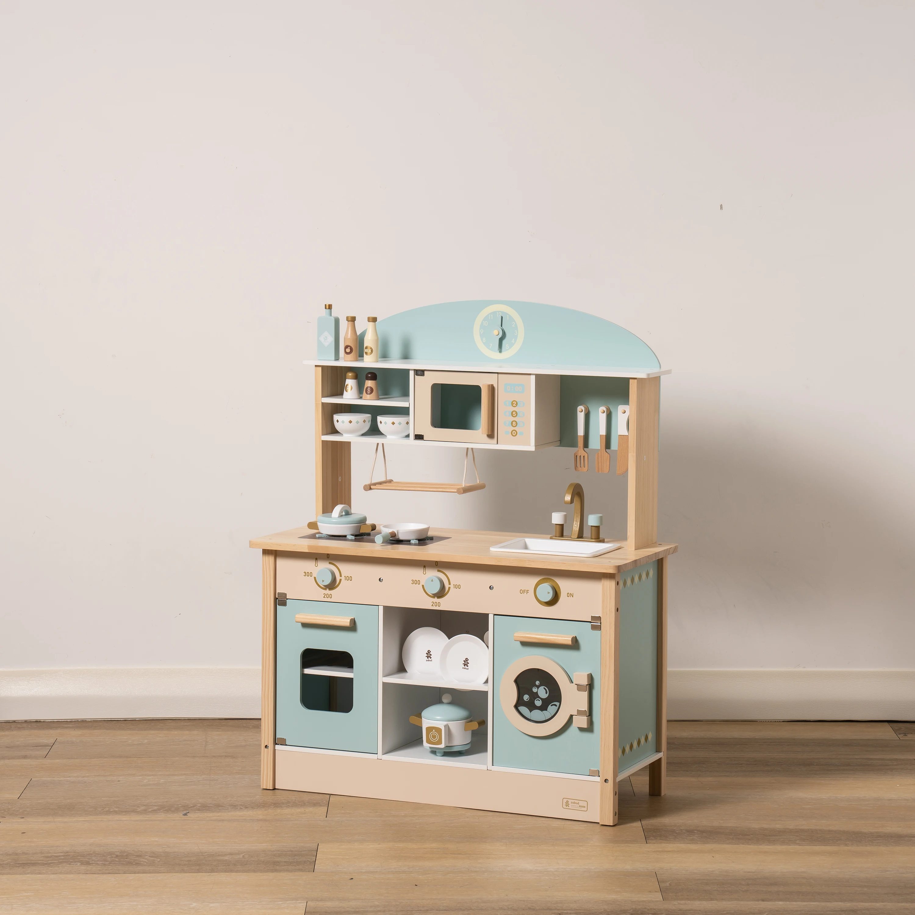 

Wooden Kitchen Playset with Washing machine and microwave