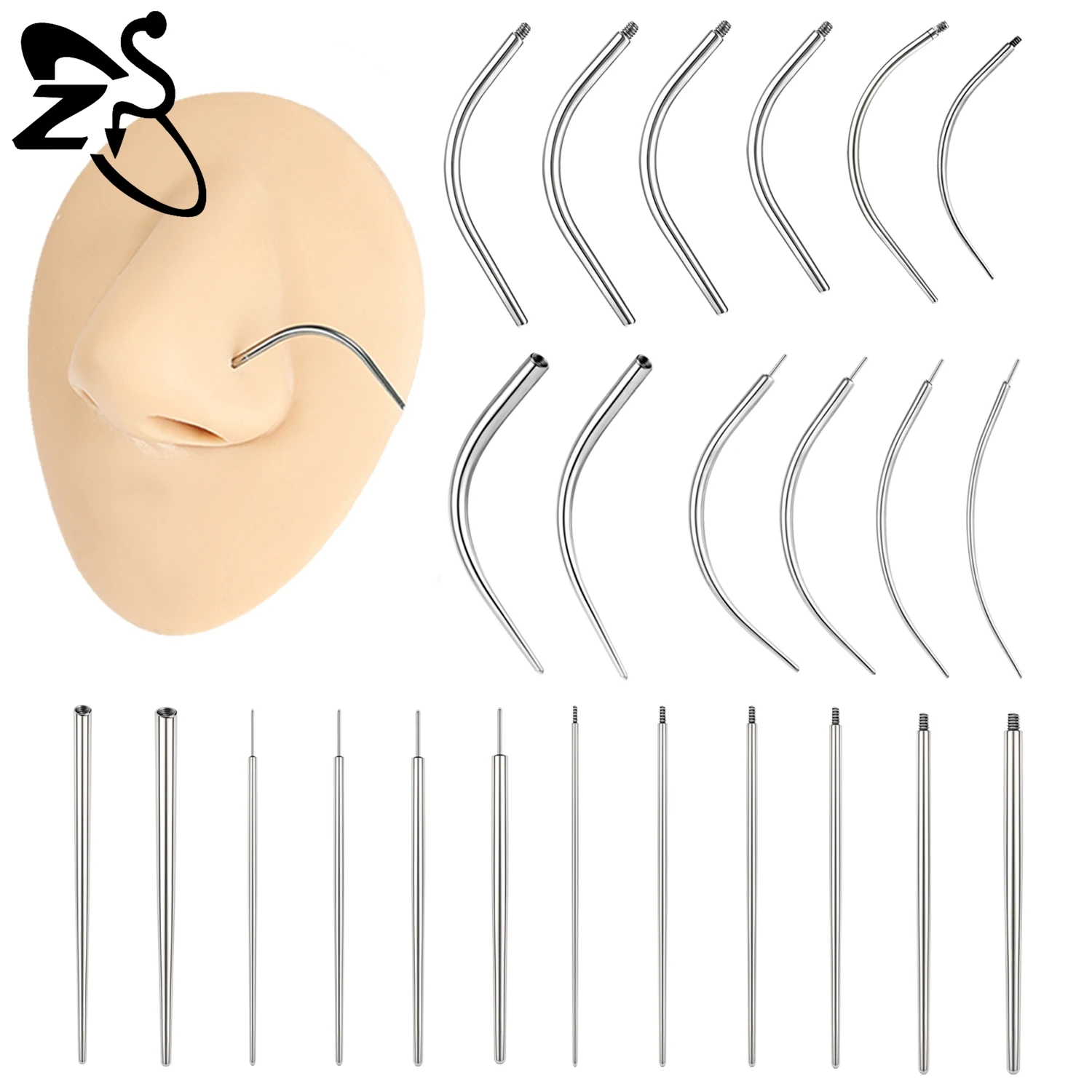 ZS 1 PC Straight Curved Stainless Steel Taper Tool Threadless Insertion Screw On Assistant Kit For Ear/Nose/Navel Piercing Tools