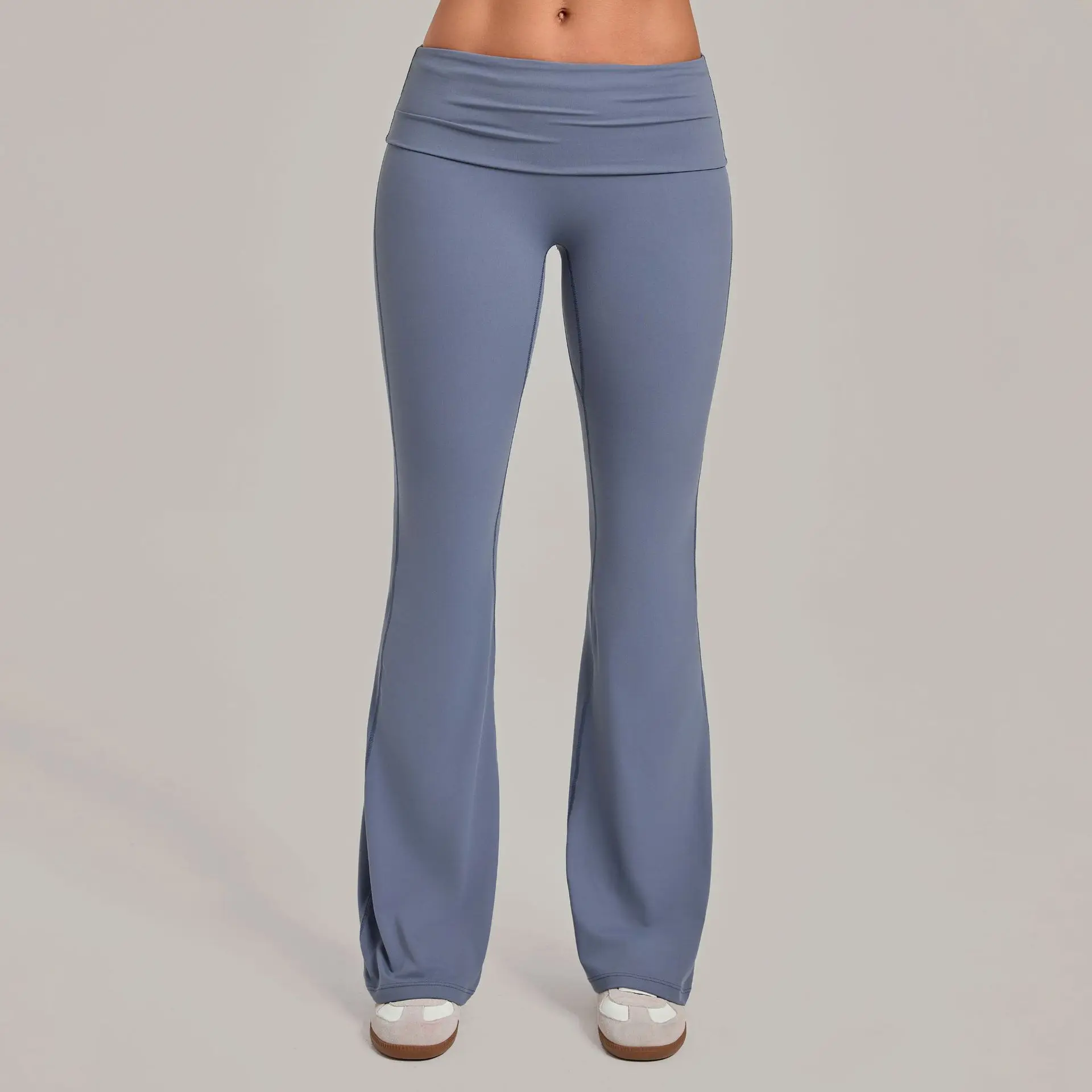 Women High Waist Yoga Pants Flared Leggings Ruched Back Scrunch Butt Lift Wide Waistband Gym Fitness Workout Bell Bottom Trouser