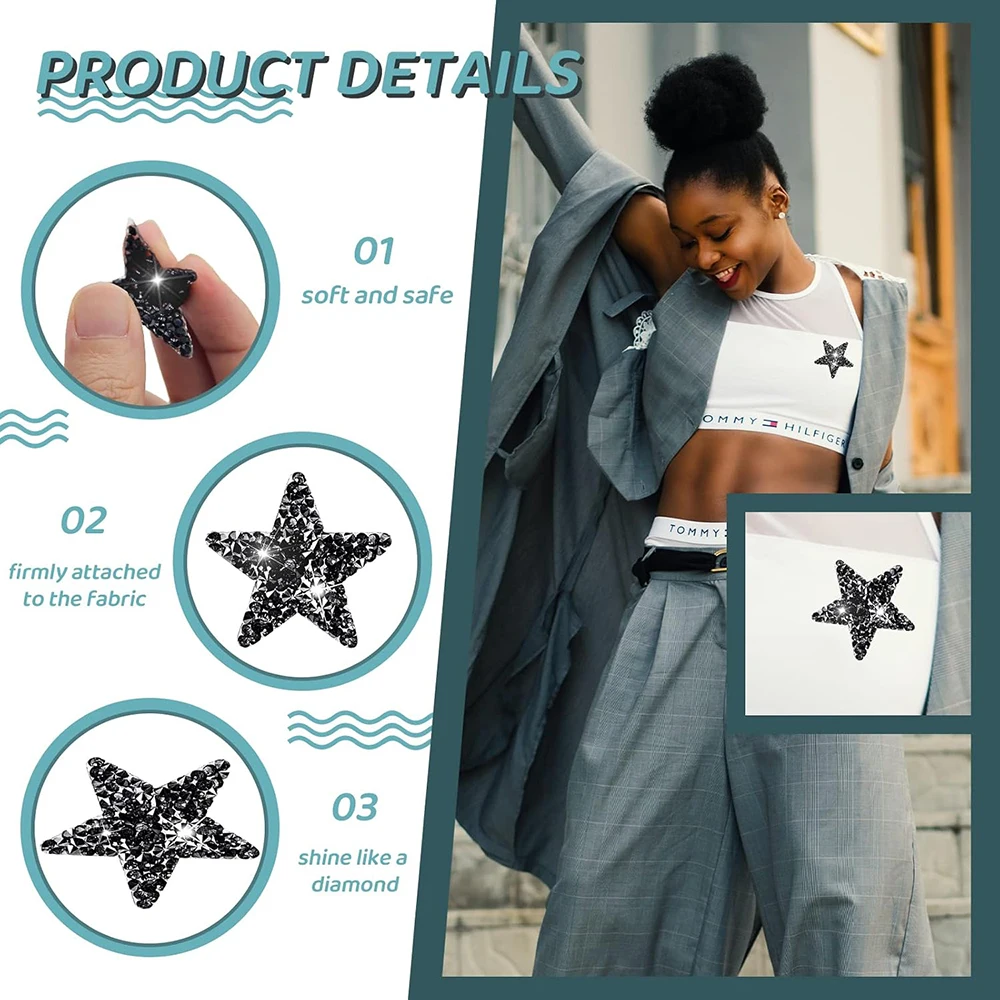 Self Adhesive Patches Tactical Insignia Patch Wing Appliques 4PCS Iron on Patches Star Appliques Rhinestone Star Patches Glitter Appliques For Clothing Jeans Repair Decoration