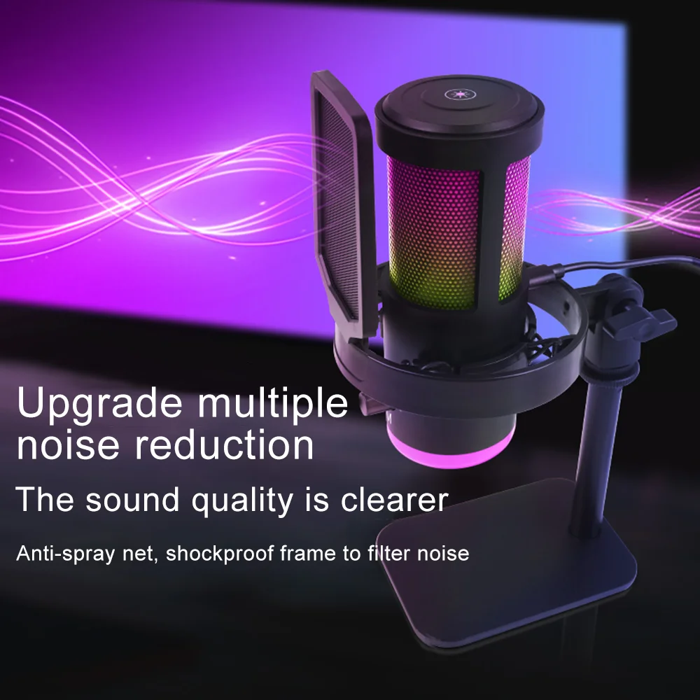 Haomuren RGB USB مكثف ميكروفون استوديو تسجيل هيئة...