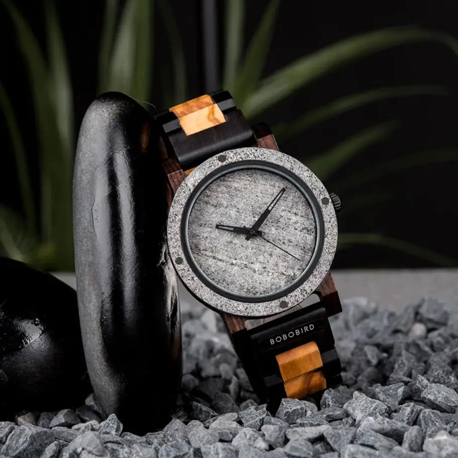 BOBO BIRD Watch Wood&Rock Quartz Wristwatch For Men Timepieces Clock Gift Men's Watches Relogio Masculino Custom Dropshipping