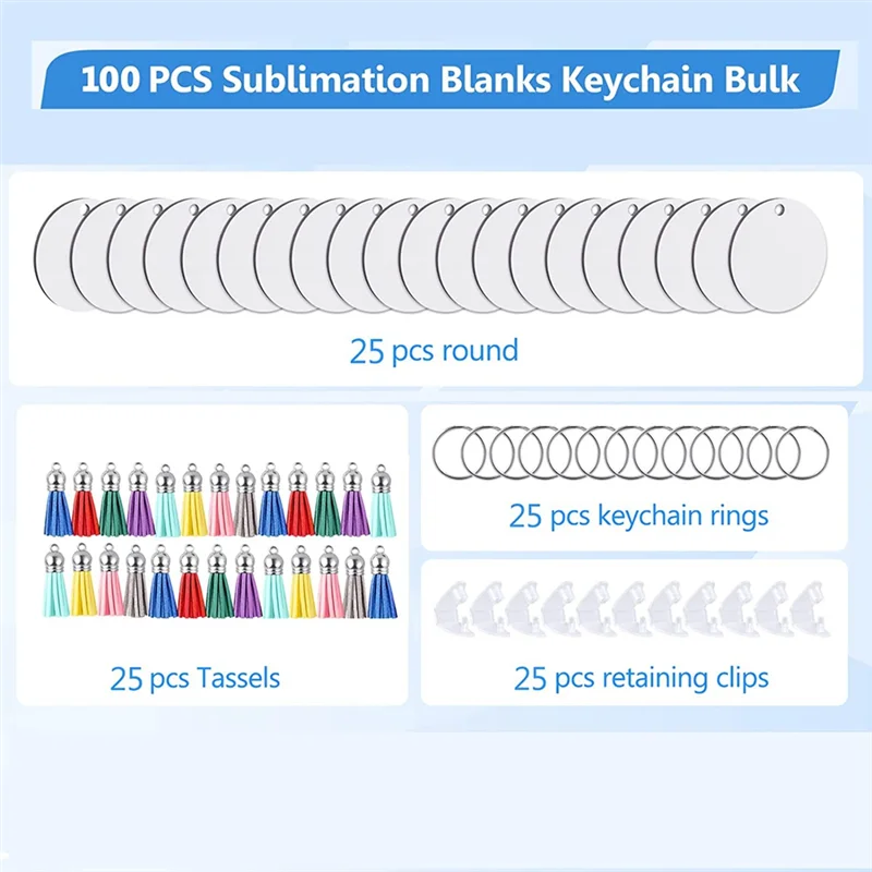MDF Sublimation Blanks Keychain 100Pcs Bulk Sublimation Keychain Blanks with Key Ring Double-Sided for DIY Craft Making