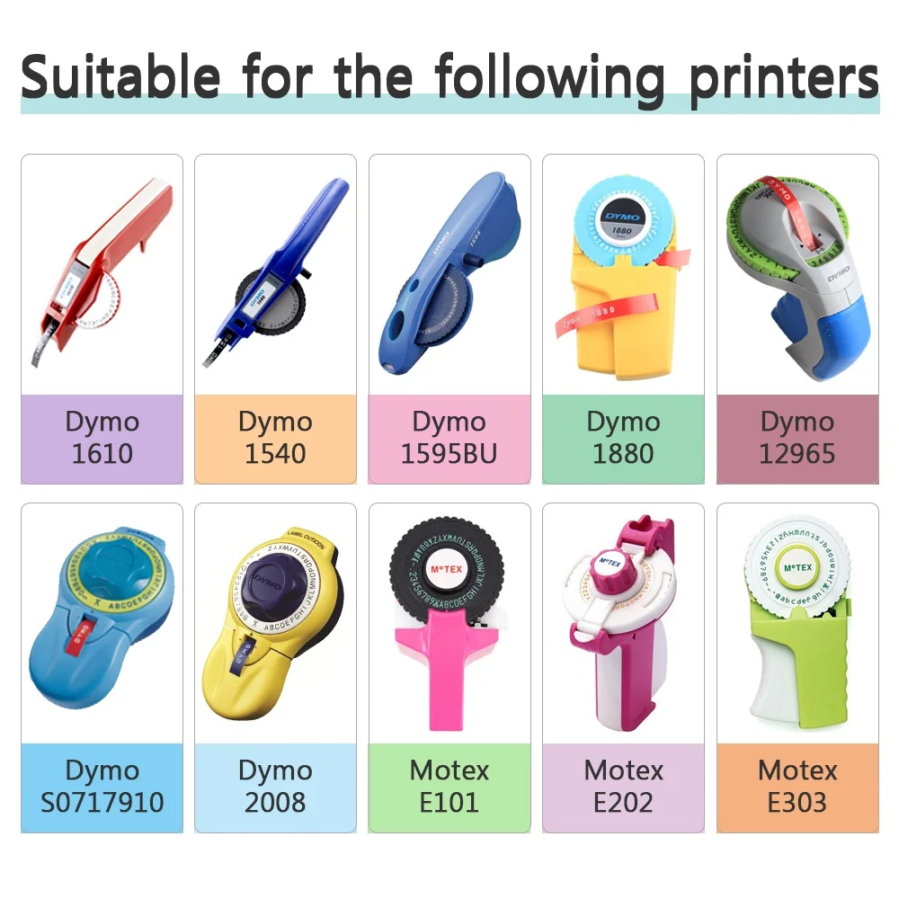 6/9/12mm Multicolor 3D Embossing Label Tape Embossing Label Maker PVC LABEL DYMO 12965 Motex E101 E-303 3D Tape