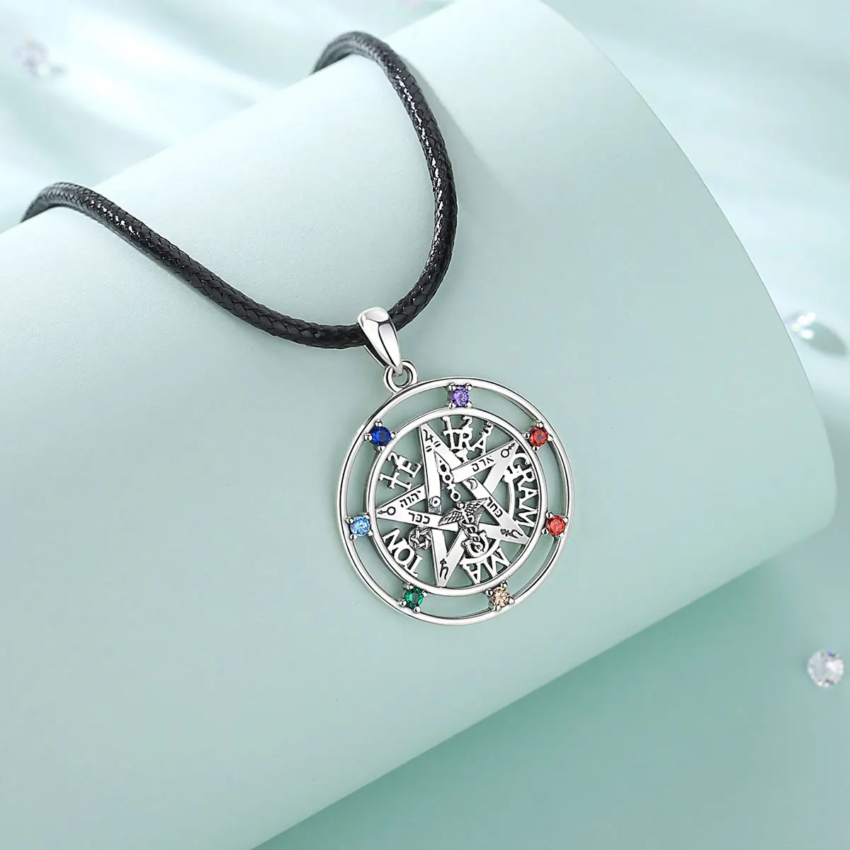 Silver Pendant Necklace 925 Sterling Silver Pentagram 7 Color Chakra For Women Man