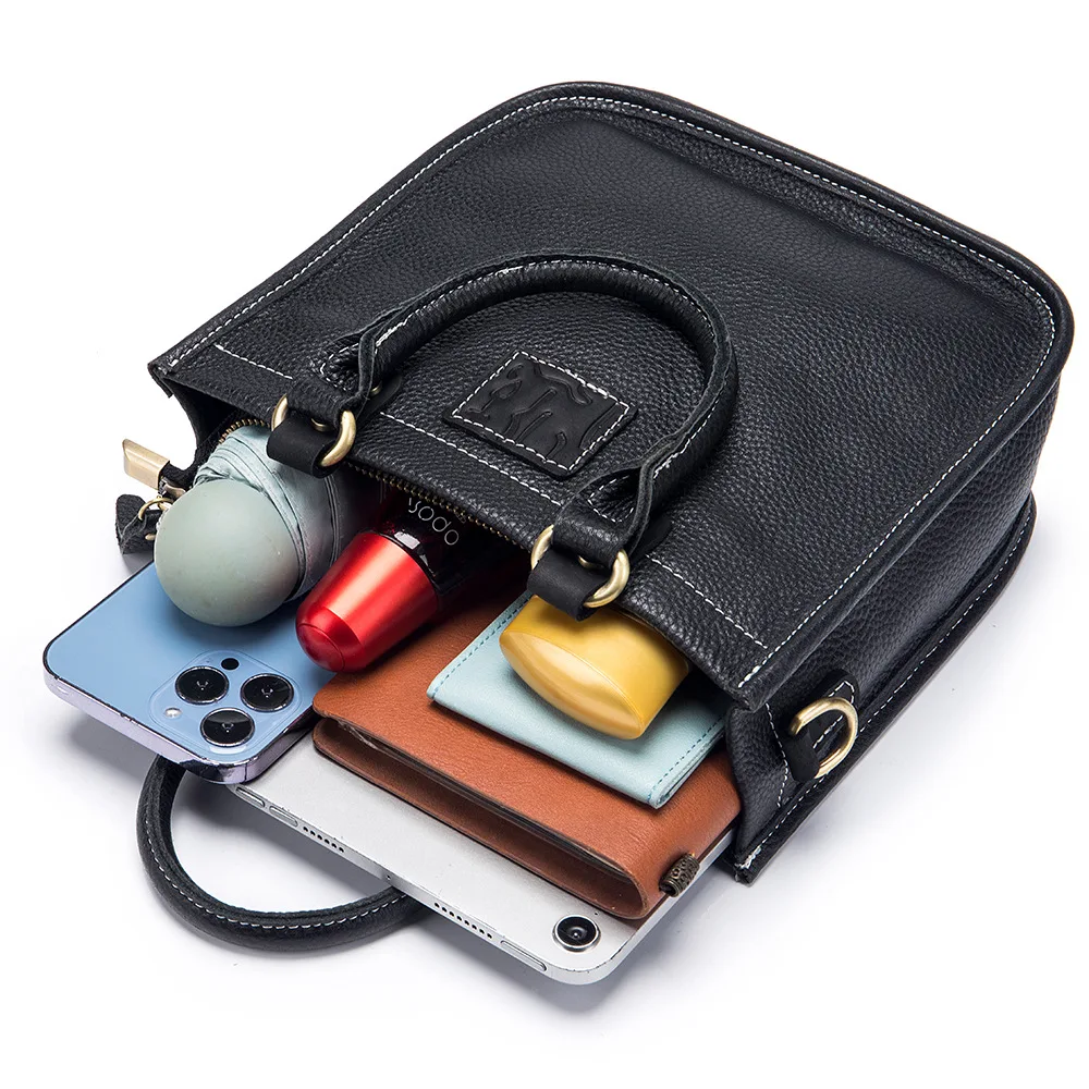 Genuine Leather Women's Bag Retro Fashion Handheld Small Bucket Bag Luxury Tote Ladies' Shoulder Crossbody Bag High Quality