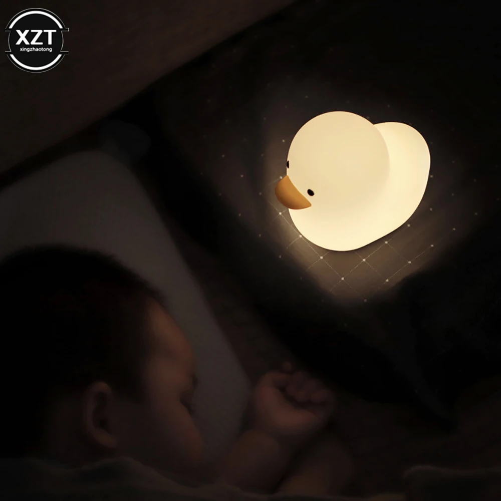 USB Rechargeable Night Light Cute Duck Silicone Night Lights Touch Pat Sensor Bedroom Bedside Lamp for Kids Baby Children's Gift