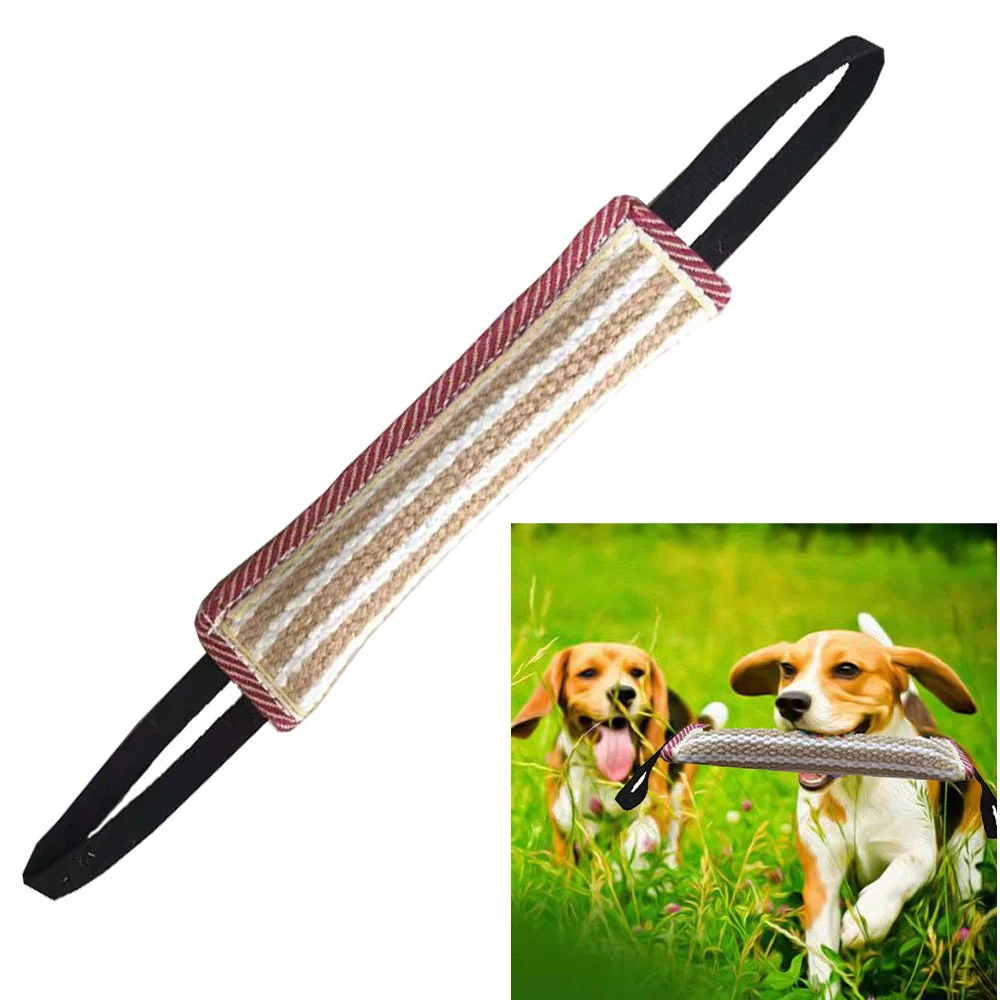 Random Color Dog Training Tug Toy Bite Pillow 2 Rope Handles Dogs Strong Linen Chew Training Interactive Playing Dog Chewing Toy