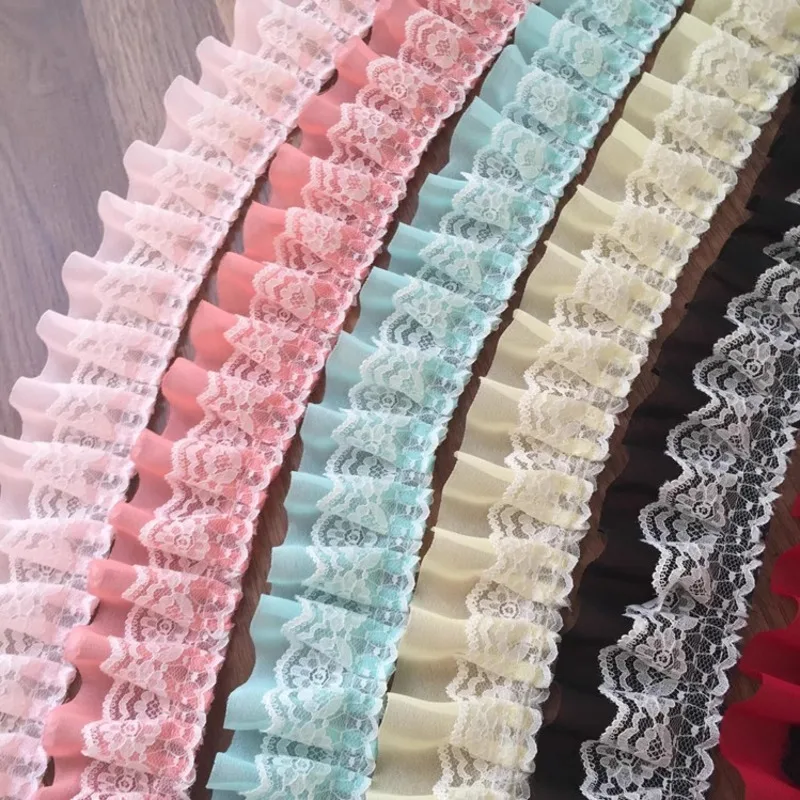 더블 레이어 수 놓은 Pleated 쉬폰 레이스 DIY 소녀 모자 의류 스커트 밑단 소파 베개 커튼 가장자리 바느질 장식