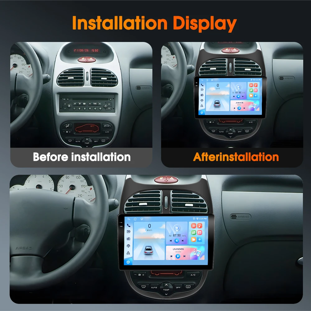 Podofo Autoradio für Peugeot 206/Peugeot 206CC/Citroen C2 2002-2010, kabelloses CarPlay, Android-Auto-Multimedia-Stereo, WIFI, GPS – Detail 2