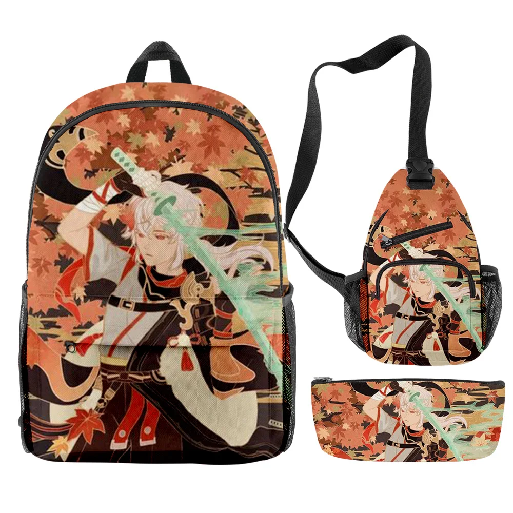 Genshin Impacto Kaedehara Kazuha 3 Pcur S/Set Meninos Meninas Mochila Crossbody Saco De Lalpis Caso Escola Primavera Estudantes Do