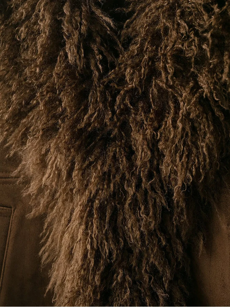 Women Faux Fur Patchwork Suede Coat Fashion Big Lapel Full Sleeve Warm Loose Fit Jacket Female Winter Thick Outwear 2025 New