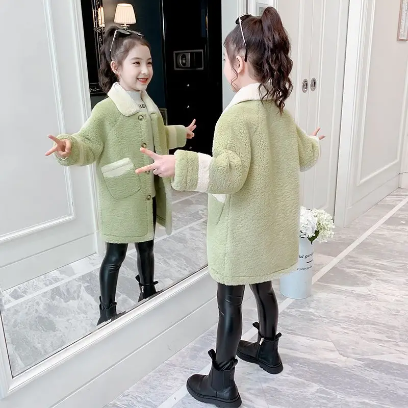 

Girls Baby's Kids Coat Jacket Outwear 2023 Sweet Faux Fur Warm Plus Velvet Thicken Winter Autumn Fleece Children's Clothing Q731