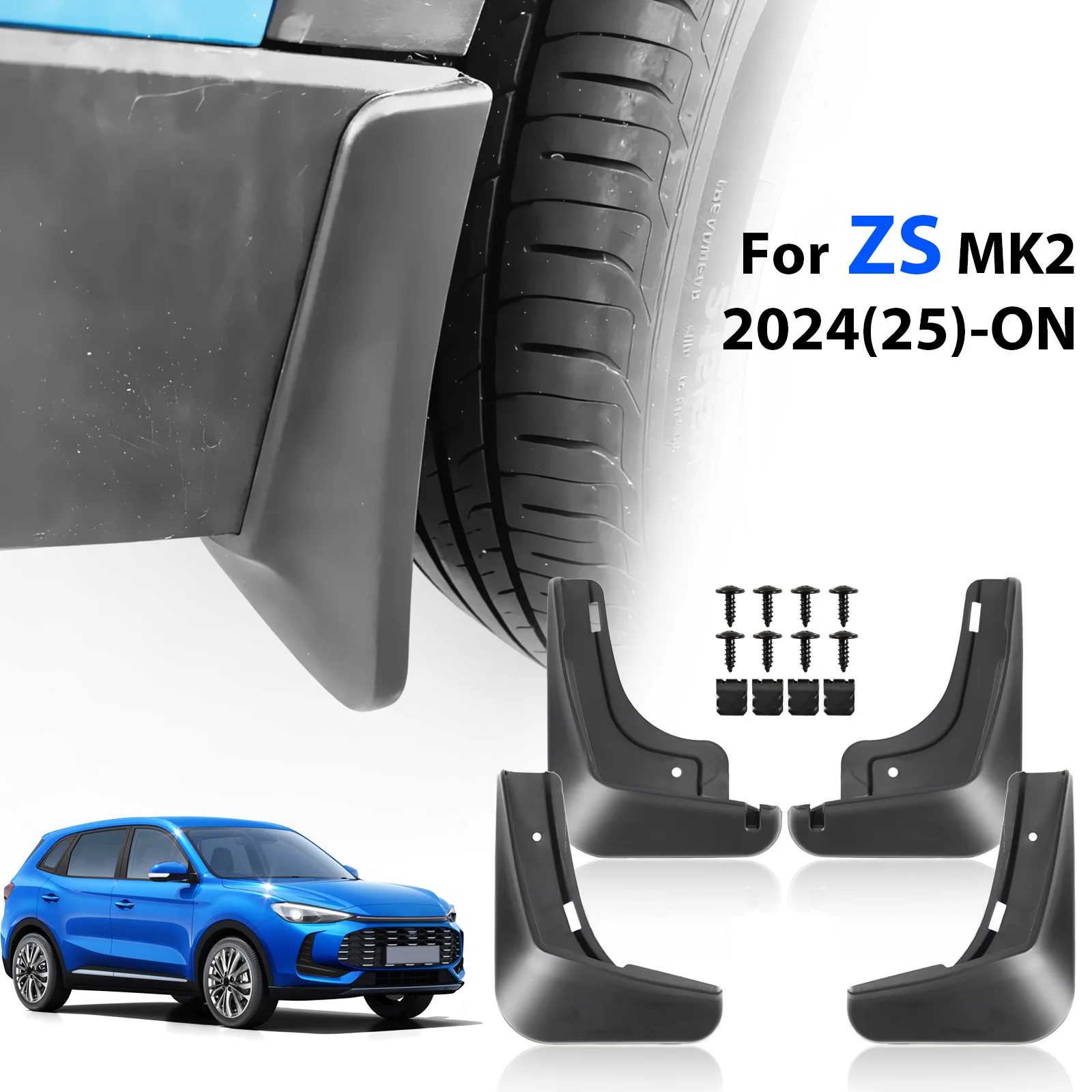 MG ZS MK2 Pro 2025 2026용 머드 플랩 4개 세트, 머드 가드, 스플래시 가드, 펜더 앞뒤 몰딩형 자동차 액세서리