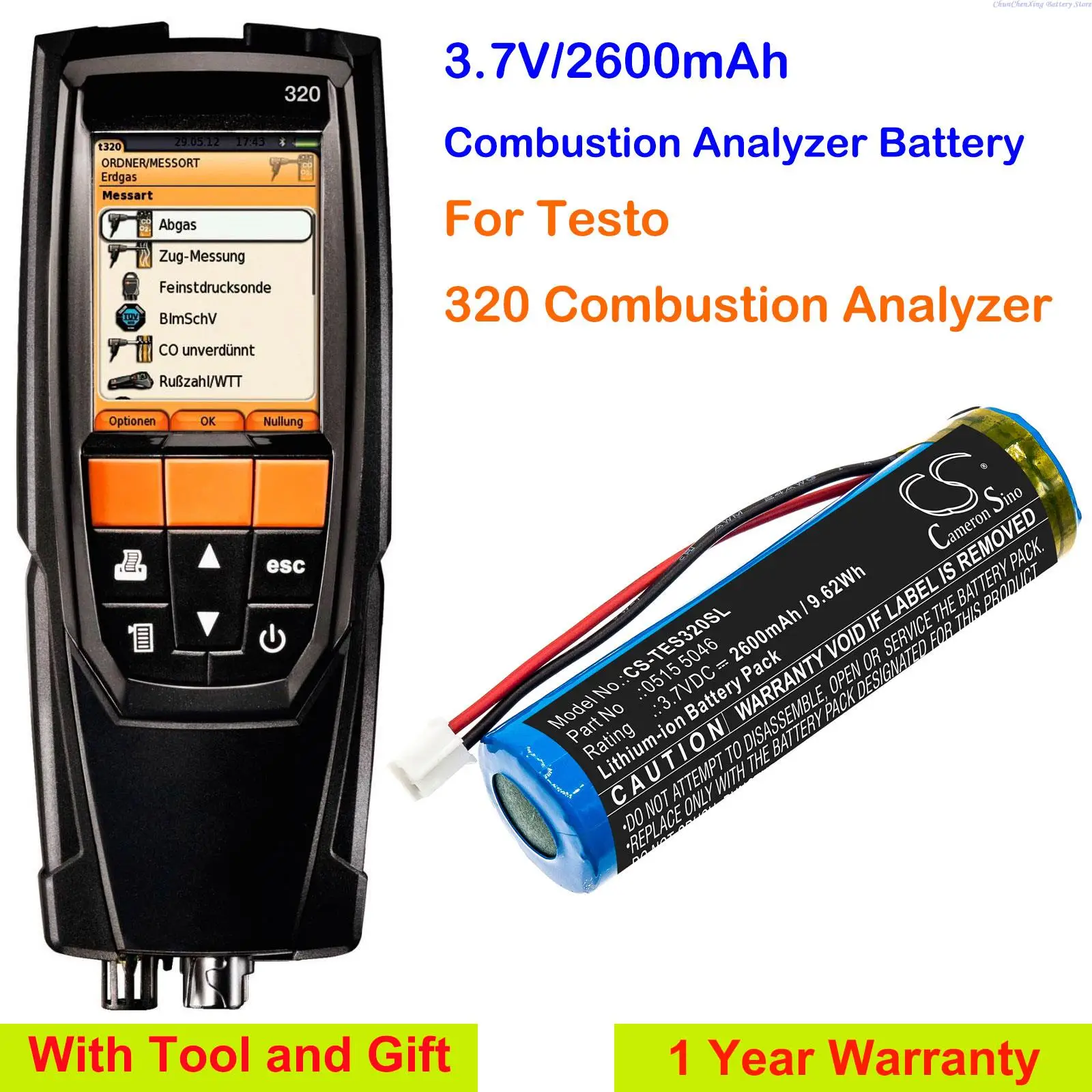 Batteria Cameron Sino 2600Mah 0515 5046 Per Analizzatore Di Combustione Testo 320