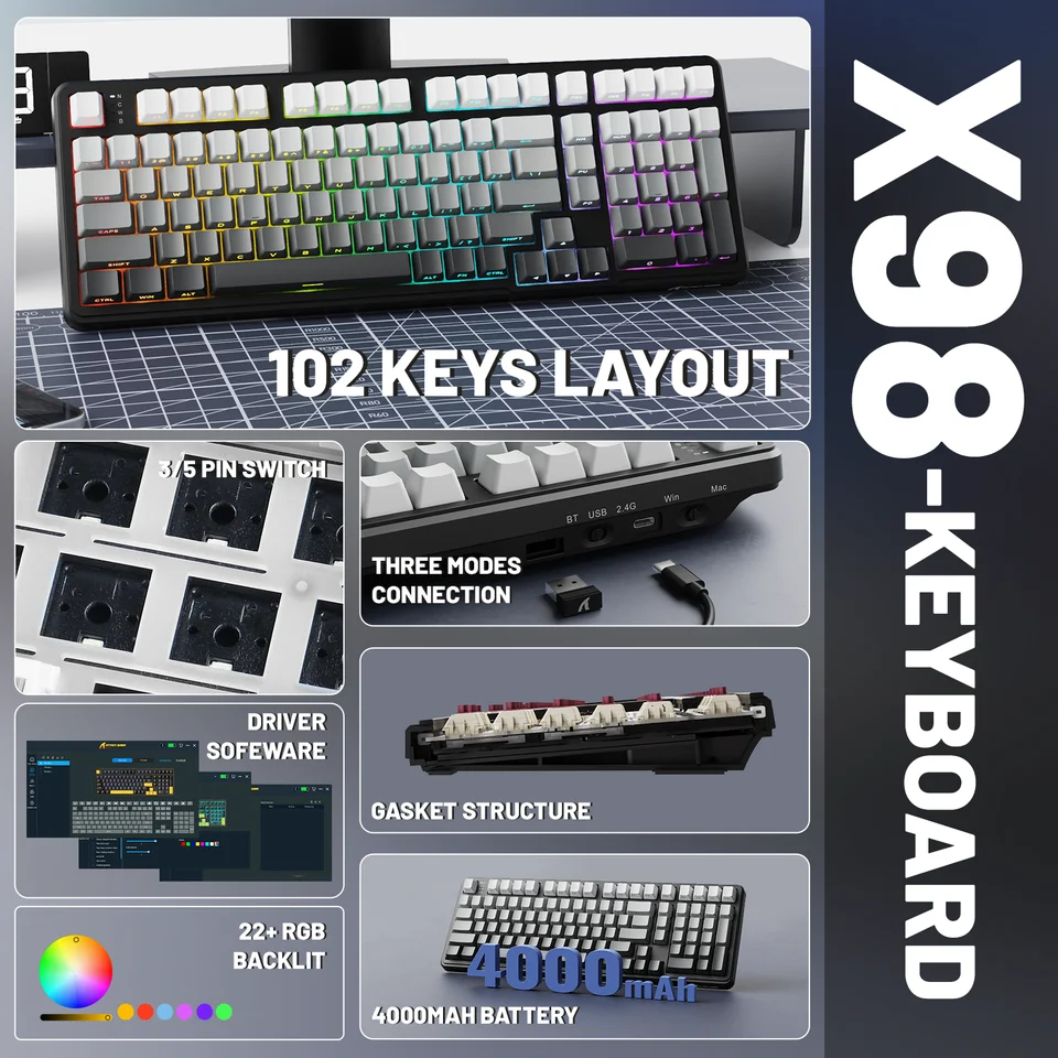 MAMBASNAKE x Attack Shark X98 Draadloos Gasket Mechanisch Gaming MAMBASNAKE x Attack Shark X98 Draadloos Gasket Mechanisch Gaming