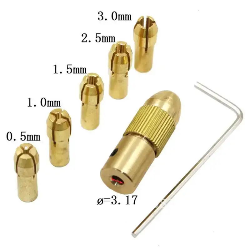 

Mini Drill Chucks 7pcs Micro Collet Brass W/Wrench Adapter 0.5-3mm Household Electricity For Power Rotary Accessories Tool