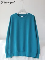 Autumn Cotton Pullover Sweatshirts Oversize Women O Neck Loose Long Sleeve Top Solid Oversized Green Sweatshirt For Women 2023 - Image 5