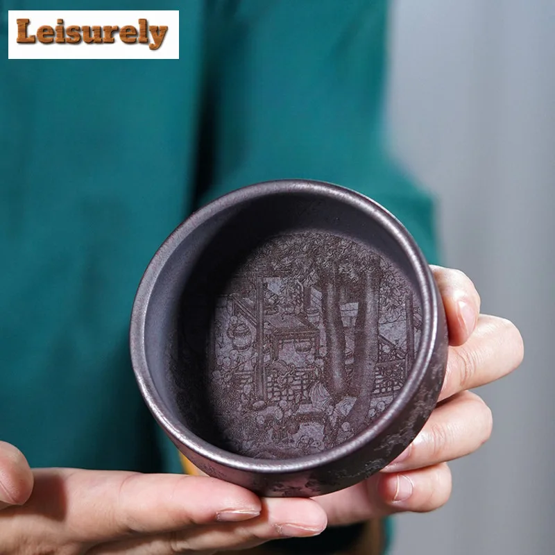 150ml Yixing Purple Clay Hundred Sons Good Fortune Teacup Aesthetic Tea Bowl Jug Tea-tasting Meditation Cup Chazhan Master Cups