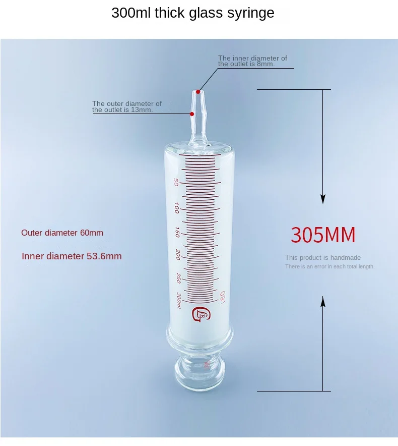 150ml/200ml/250ml/300ml/500ml/1000ml All Glass Syringes Large sausage device Gla