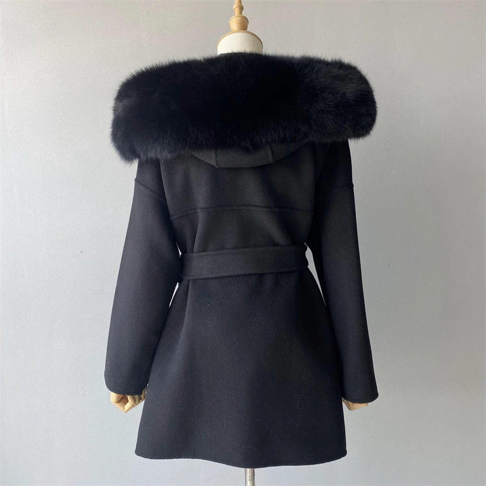 Cashmere wool coat with fox fur - full length elegance