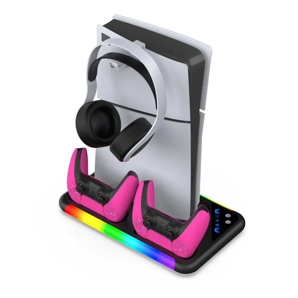 

for PS5 Slim Stand RGB Cooling Station with Cooling Fan Dual Controller Charger for Playstation5